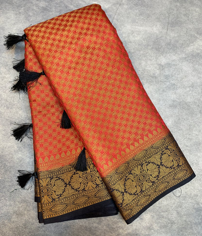 Crepe Saree Red Colour with Block Border