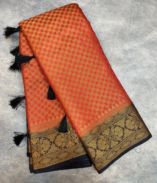 Crepe Saree Red Colour with Block Border