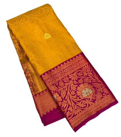 Vegan Silk Saree Yellow shade with Pink Border