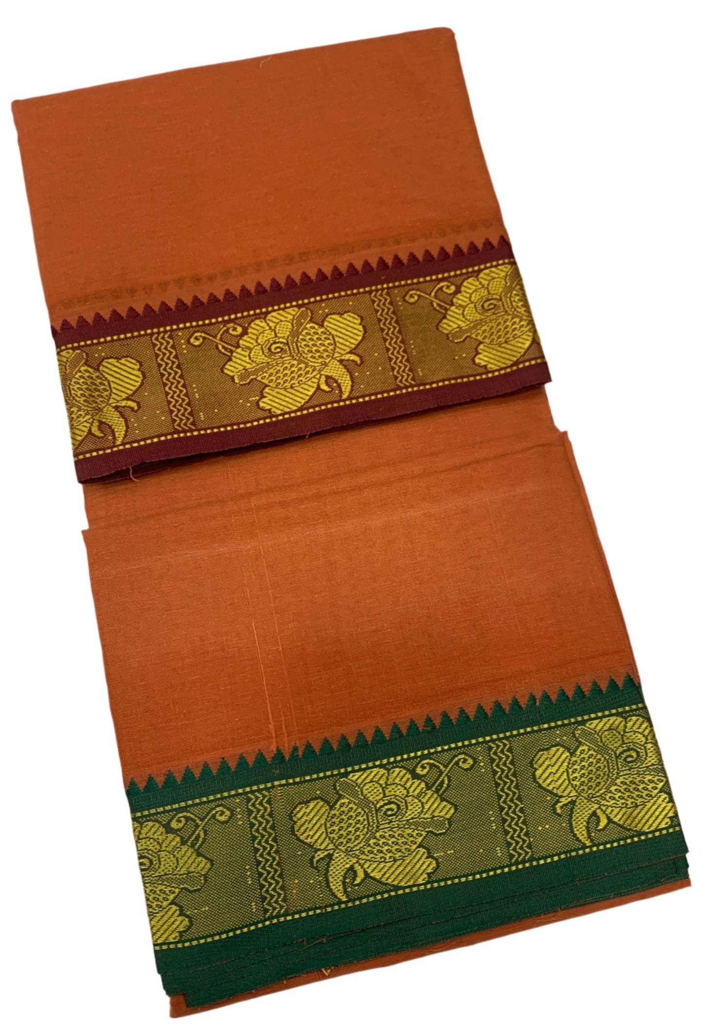 9X5 Cotton Dhoti Russet Colour with Maroon and Green Border