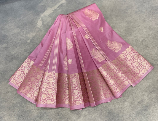Soft Silk Casual Saree Onion Pink with Sliver Zari Border