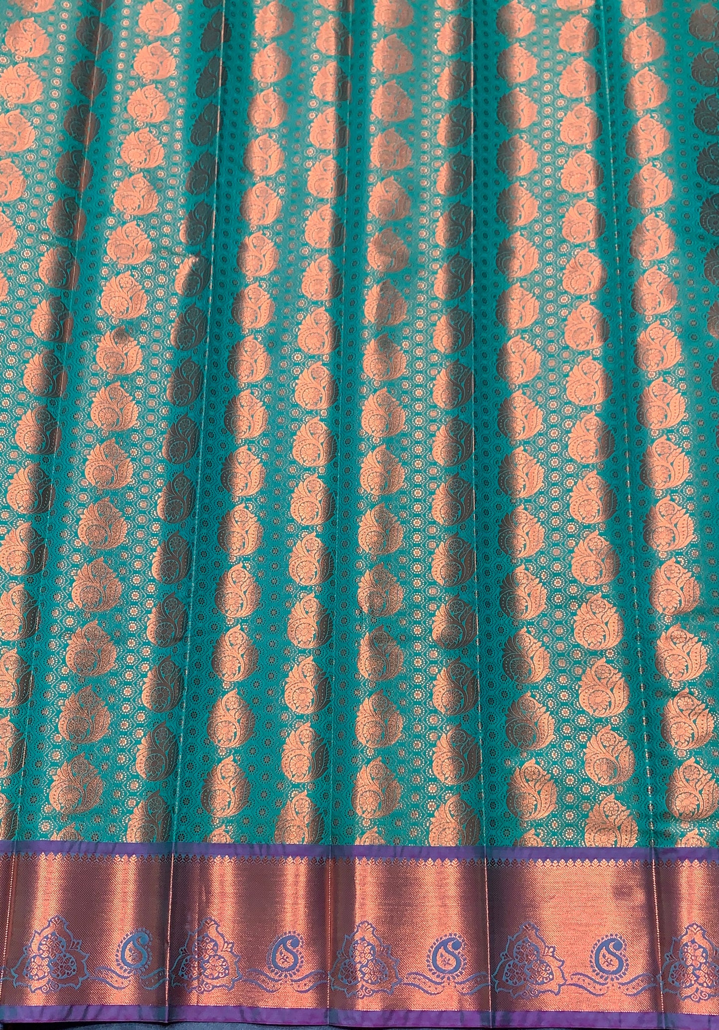 Vegan Silk Saree Light Green Colour with Magenta and Copper Border