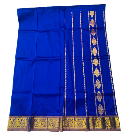 Blue shade Semi Silk Kids Pattu Pavadai with contrast border for age above 10 years