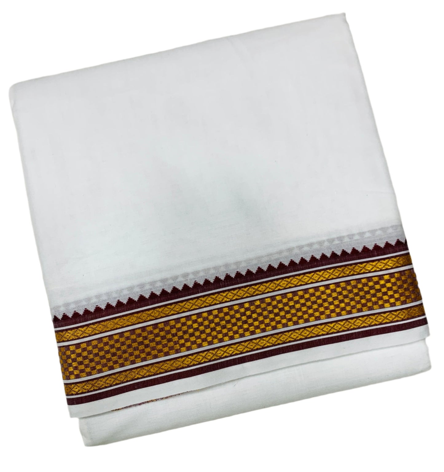 10X6 Cotton Dhoti White Colour with Brown and Green Border