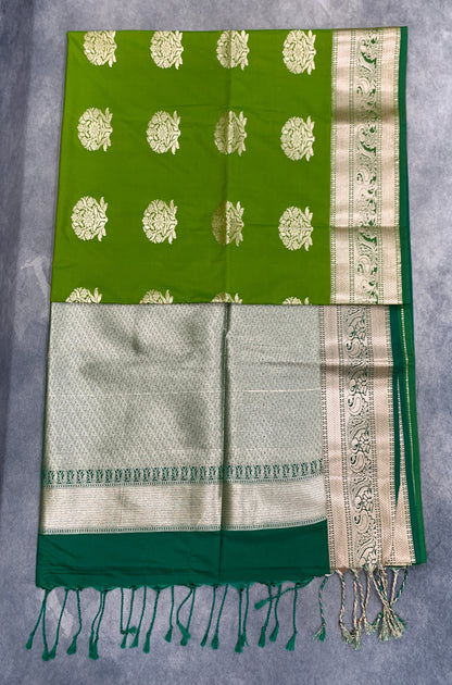 Art Silk Saree Olive Green Colour with Light Green Colour Border