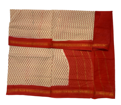 9 yards Cotton Sandal Colour Saree with Red Border