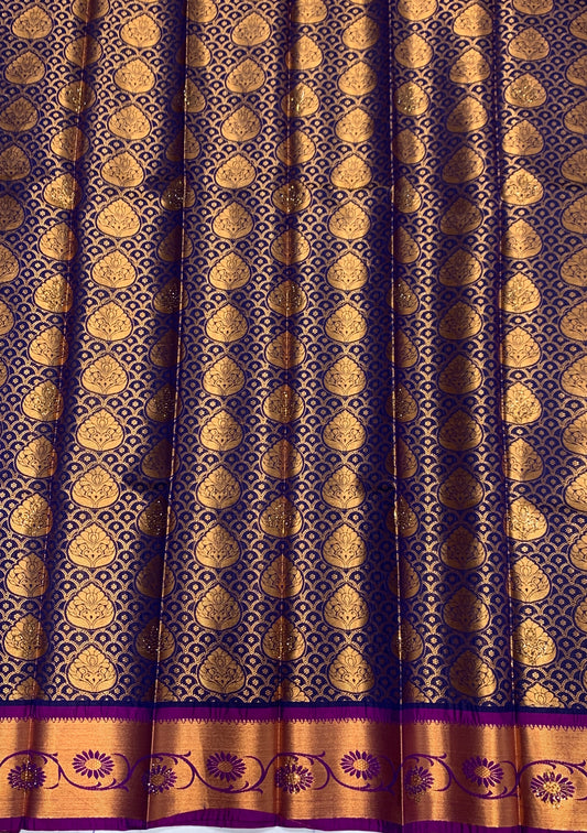 Vegan Silk Saree Blue Colour with Copper and Magenta Border