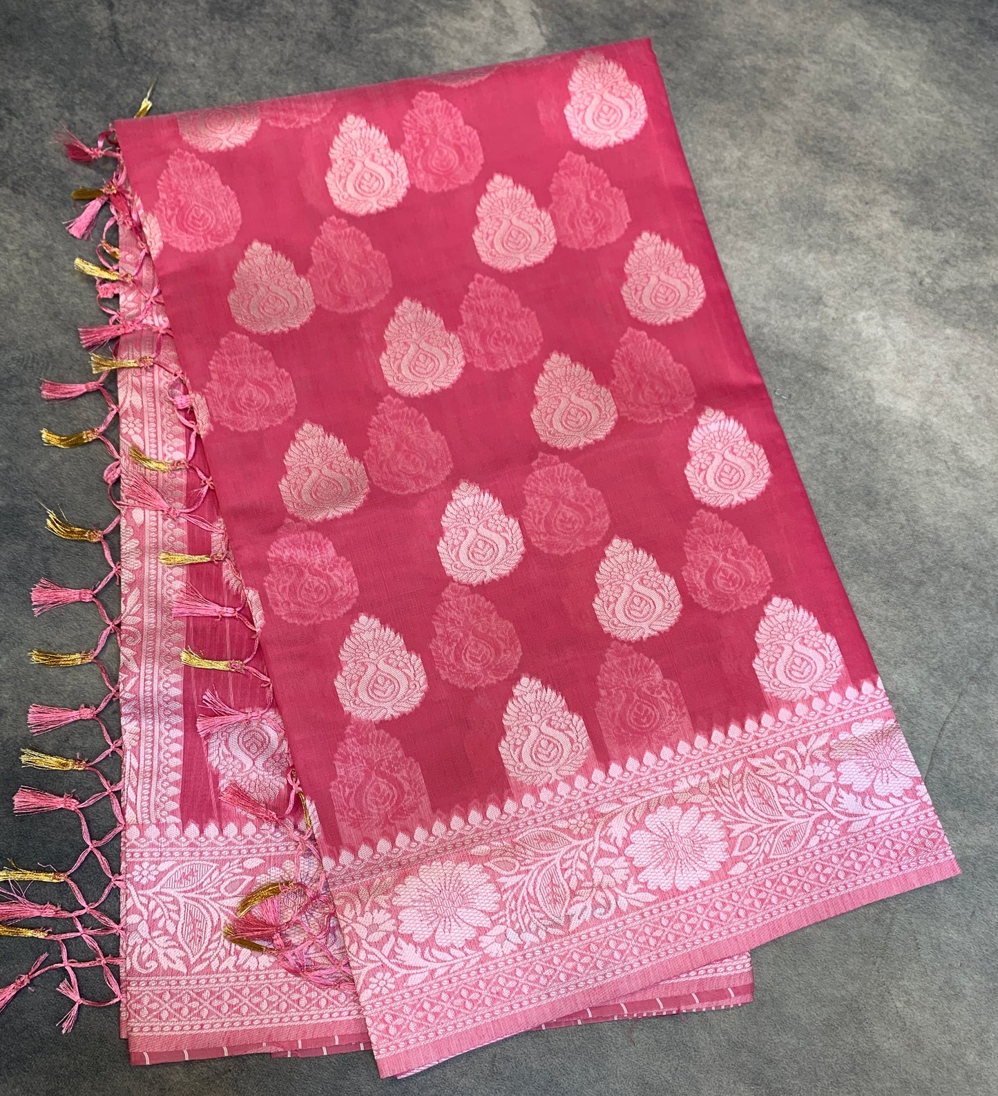 Banaras Katan Saree Pink Colour with Katan Work Border