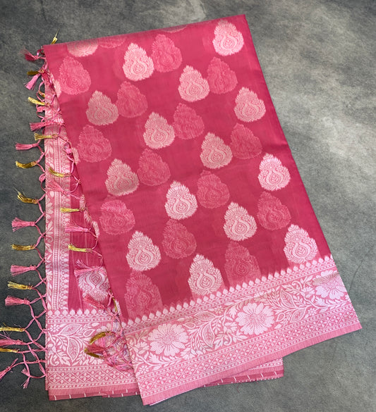 Banaras Katan Saree Pink Colour with Katan Work Border