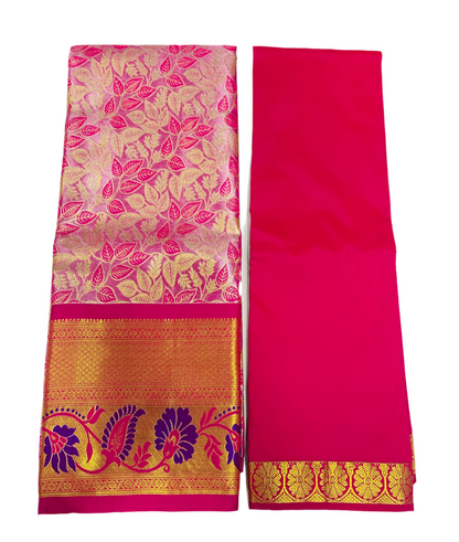 Pink Shade Vegan Silk Half Saree Contrast Border for age above 10 years