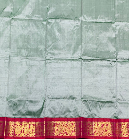 Greyish Blue Shade Pure Kanchipuram Kids Pattu Pavadai with Contrast Border for age 2 to 5