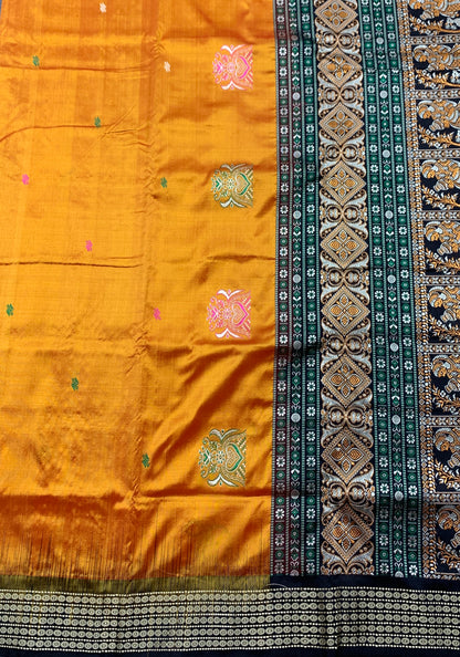 Pure Kanchipuram Silk Golden Colour with Block Colour Thread Work Border