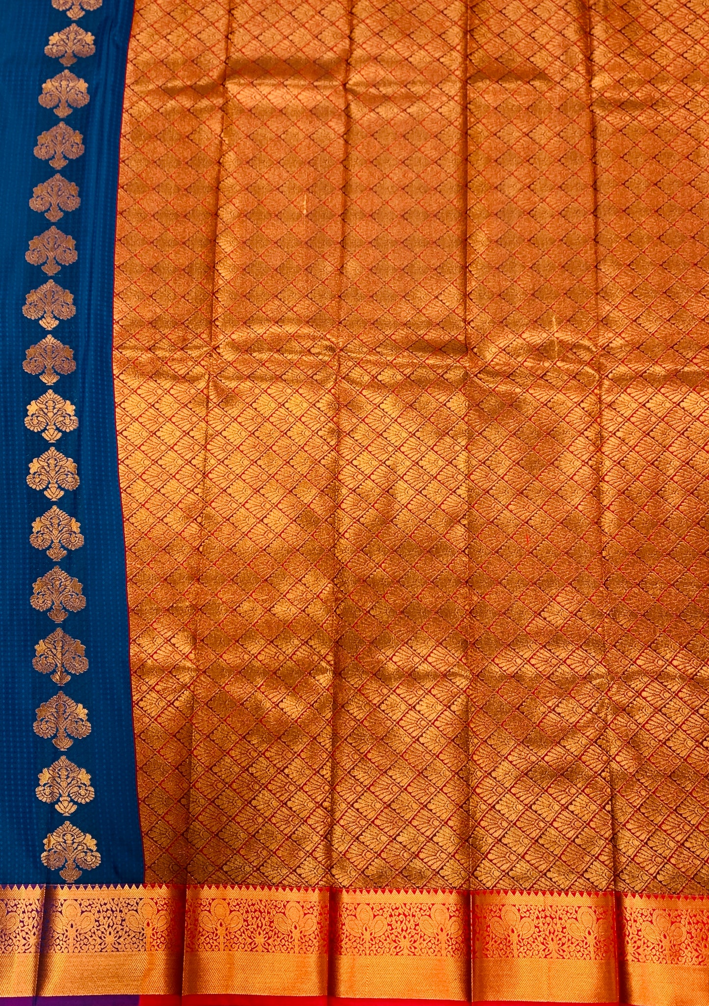 Vegan Silk Saree Blue Colour with Copper Border