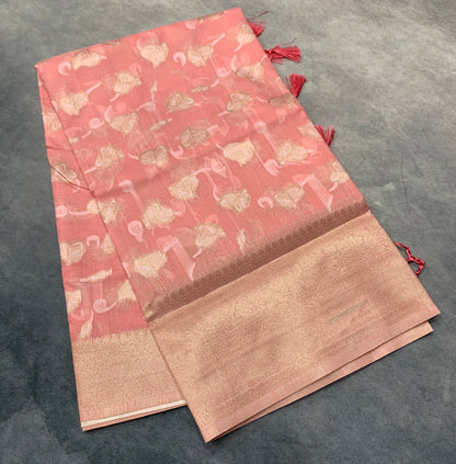 Banaras Katan Saree Baby Pink Colour with Katan Work Border