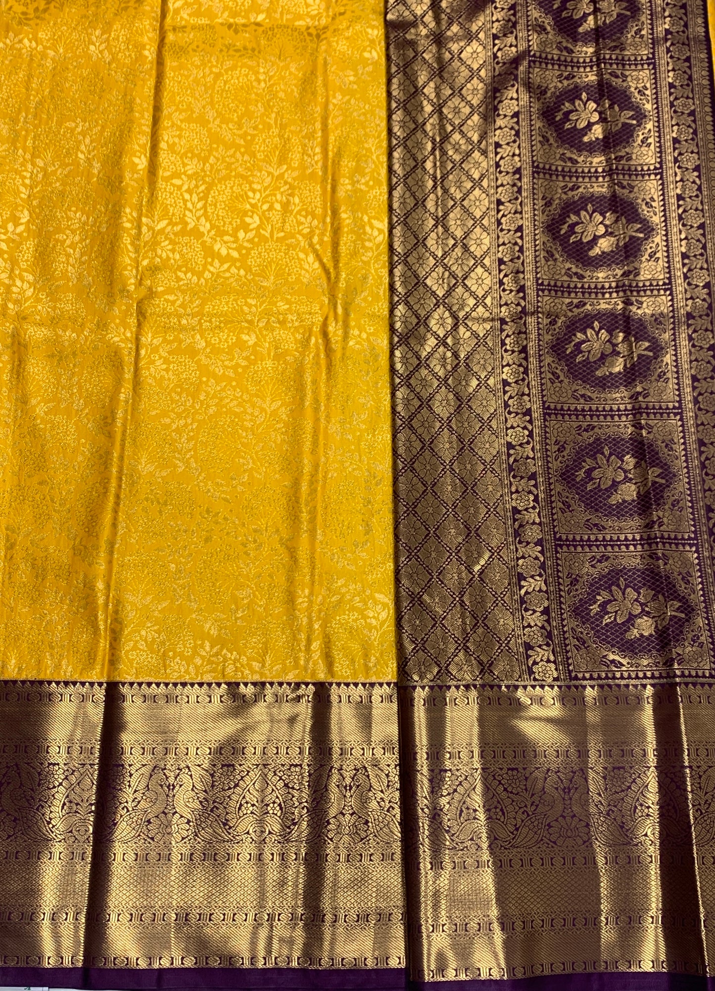 Yellow Colour Semi Silk Saree with Big Brown Border