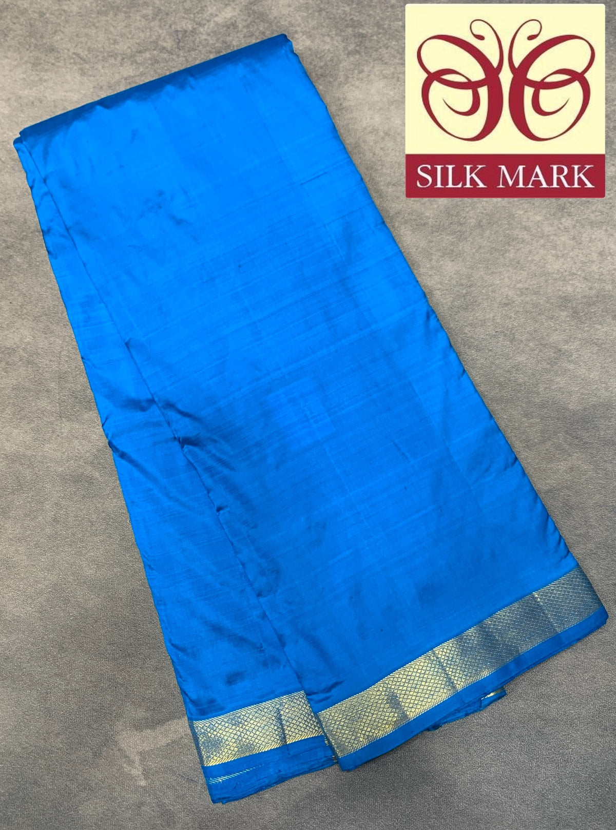 9X5 Pure Silk Dhoti Sky Blue with Small Golden Zari Border