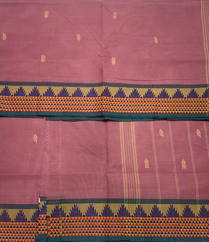 Chettinad Cotton Saree Onion Pink Shade with Floral Design Border