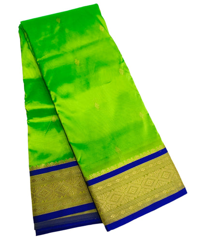 Apple Green Shade Saree with Golden and Blue Border