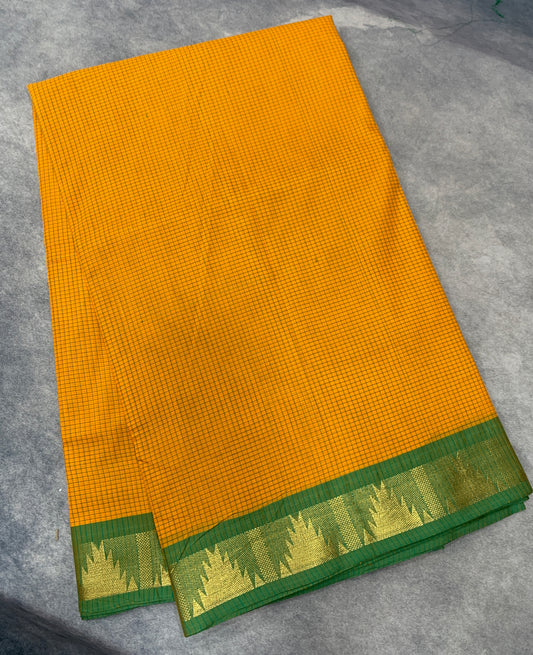 9 yards Cotton Saree Yellow Shade with Green Border