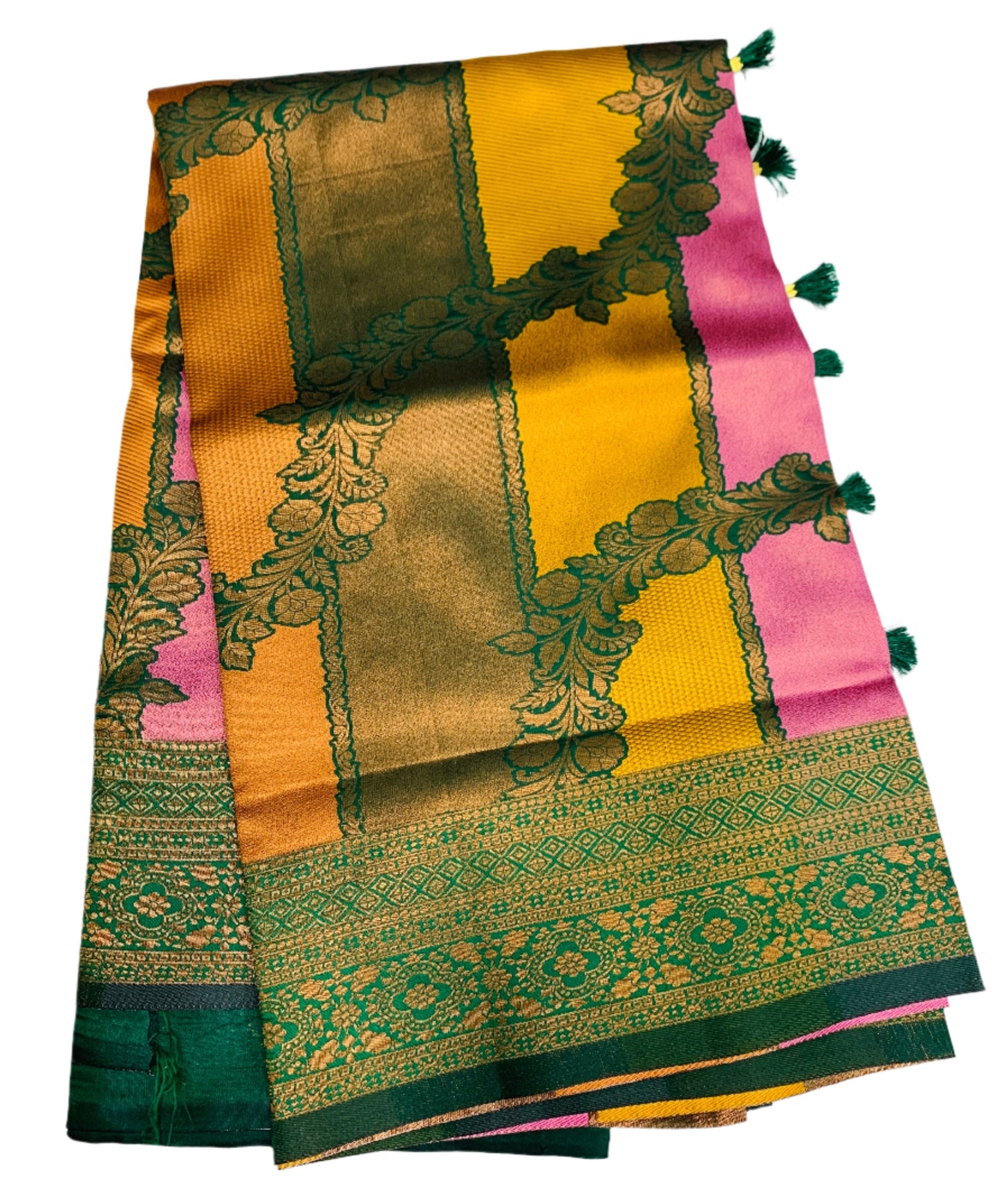 Art Silk Four Colour Saree with Green Border