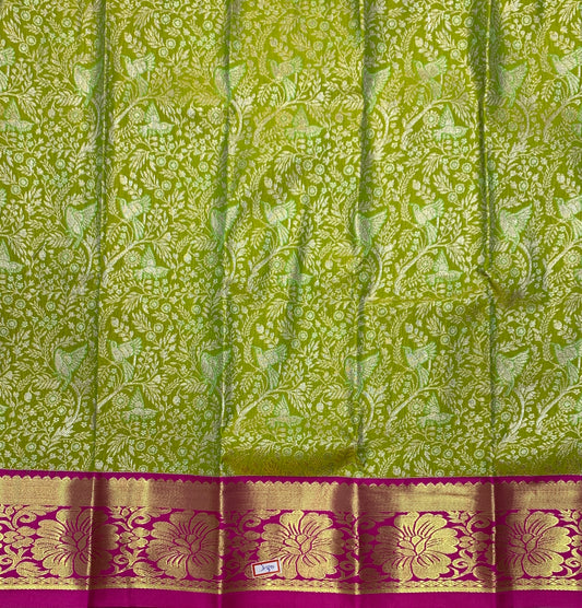 Light Green Shade Vegan Silk Kids Pattu Pavadai with Contrast Border for Newborn to 2 Years