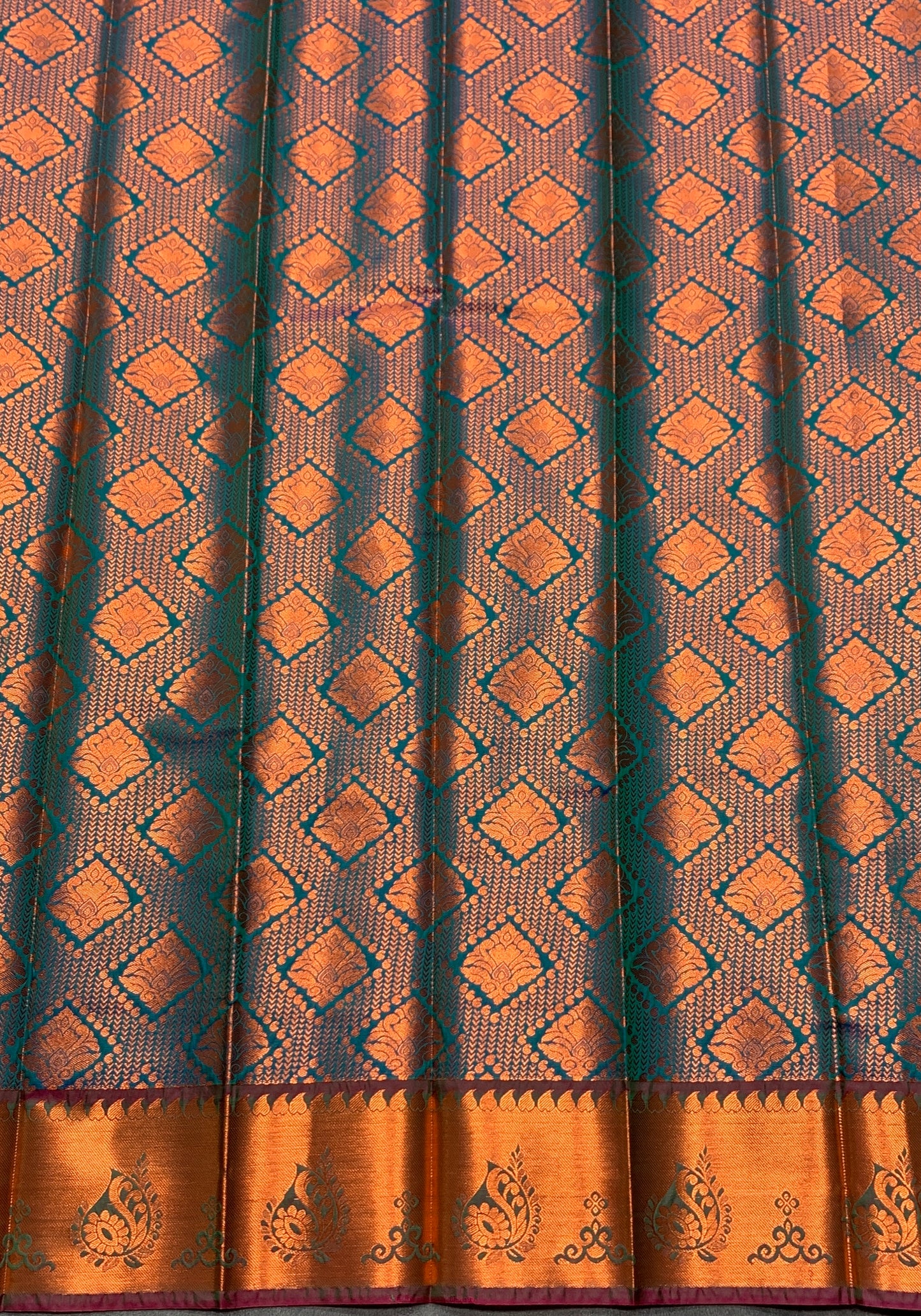 Vegan Silk Saree Aqua Blue Colour with Pink and Copper Border