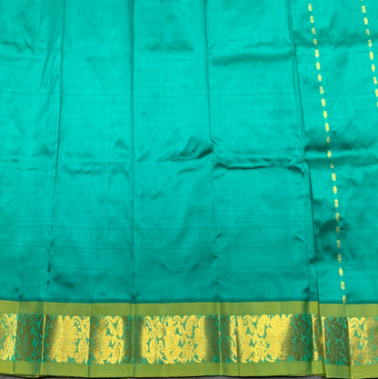 Peacock Green Shade Pure Kanchipuram Kids Pattu Pavadai with Contrast Border for Newborn to 2 Years