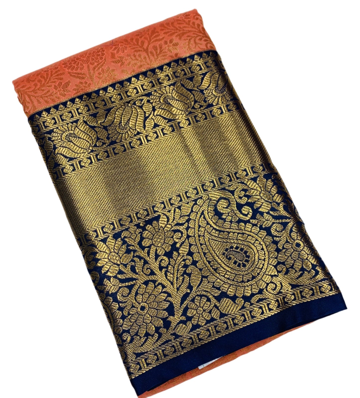 Peach Colour Semi Silk Saree with Big Blue Border