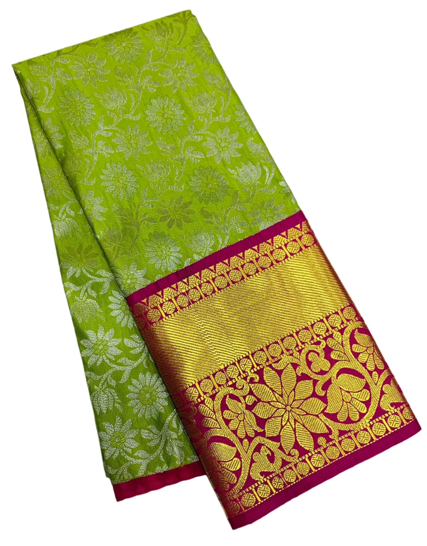 Lime Green shade Vegan Silk Kids Pattu Pavadai with Contrast border for age 5 to 10