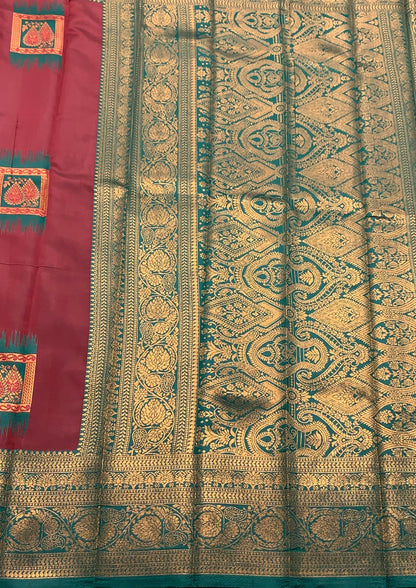 Art Silk Saree Maroon Colour with Green Border
