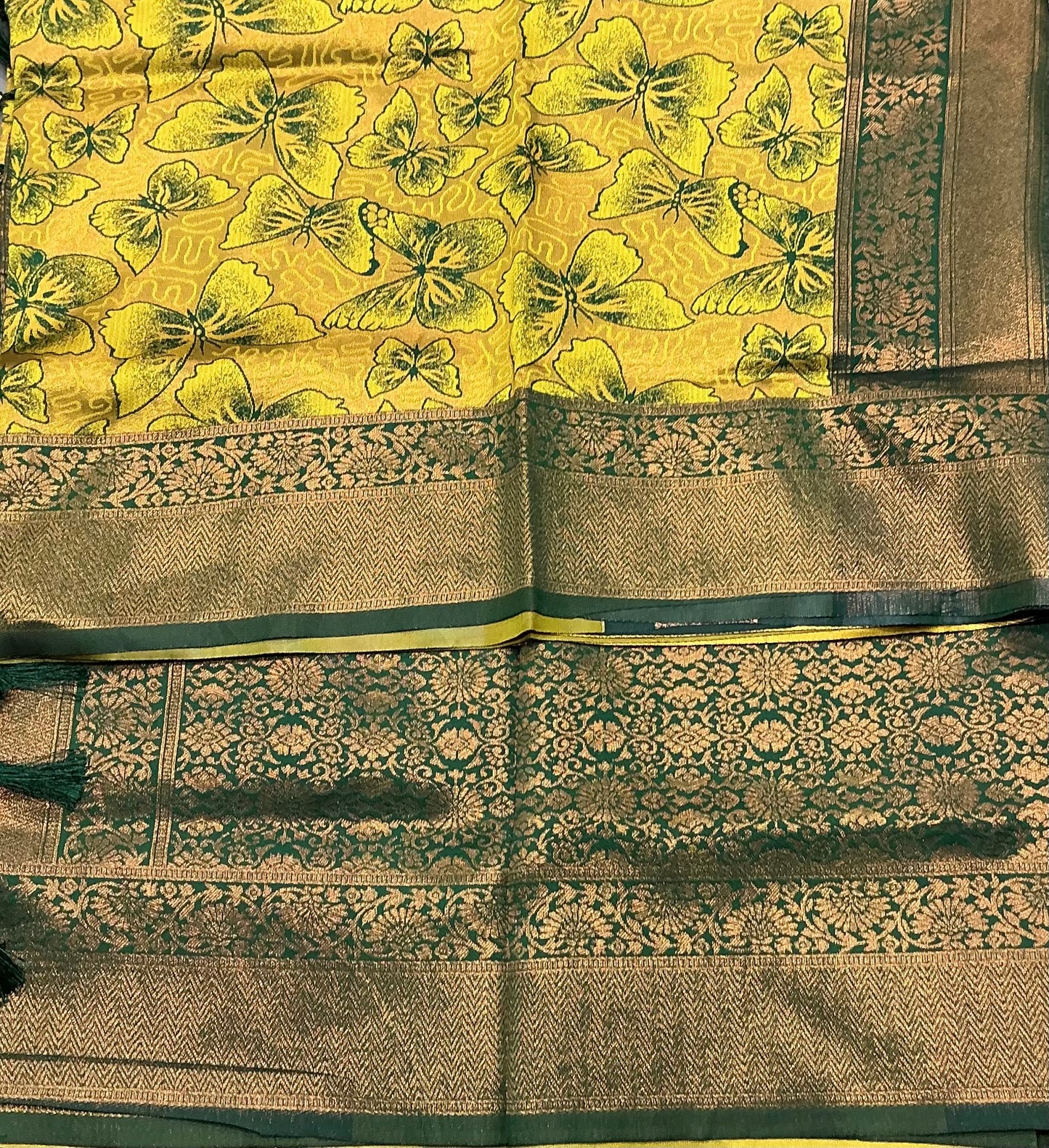 Art Silk Saree Yellow Colour with Butterfly Design