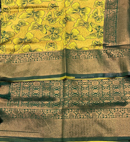Art Silk Saree Yellow Colour with Butterfly Design
