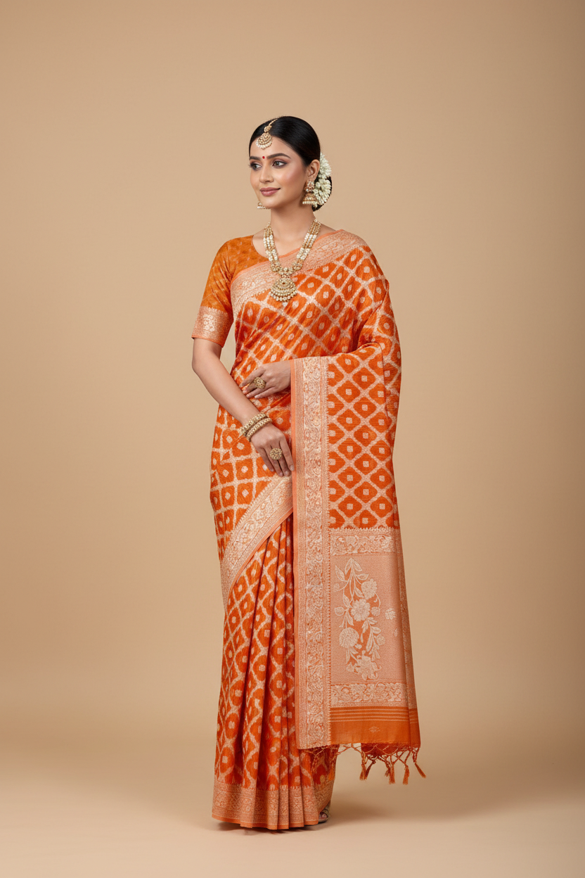 Banaras Katan Saree Brown Colour with Katan Work Border