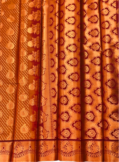 Chocolate Brown shade Soft kanchi pattu with Mango design.