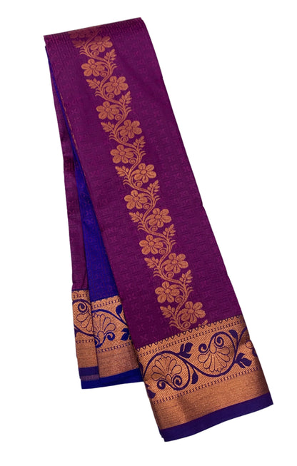 Vegan Silk Saree Purple Colour with Copper and Blue Border