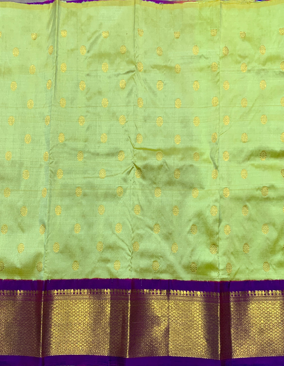 Parrot Green Shade Pure Kanchipuram Kids Pattu Pavadai with Contrast Border for Newborn to 2 Years