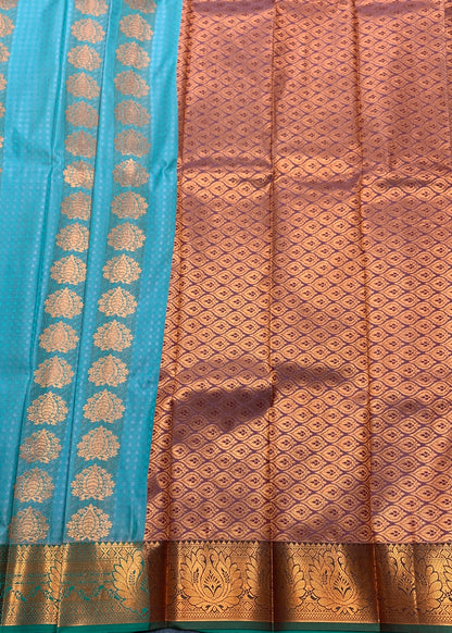 Vegan Silk Saree Sapphire Colour Saree with Copper Border