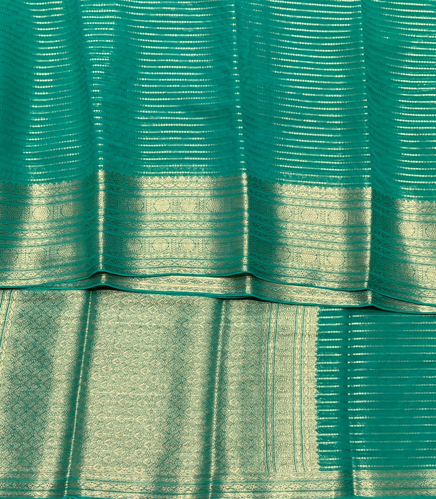 Georgette Saree Rama Green Colour with Sliver Floral Design Border