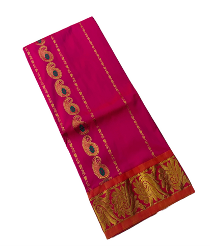 Pink shade Semi Silk Kids Pattu Pavadai with contrast border for age 5 to 10