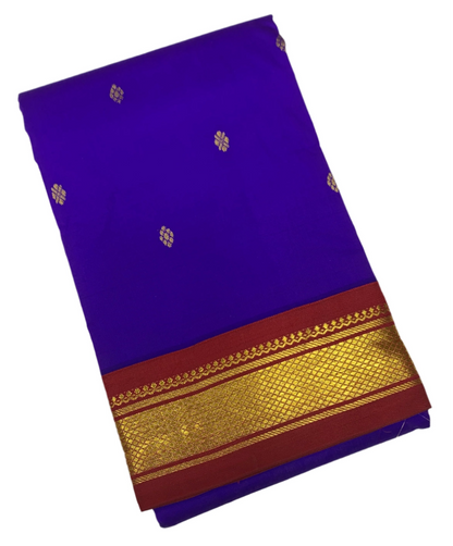 Pure Kanchipuram Silk Saree Blue shade with Maroon Border