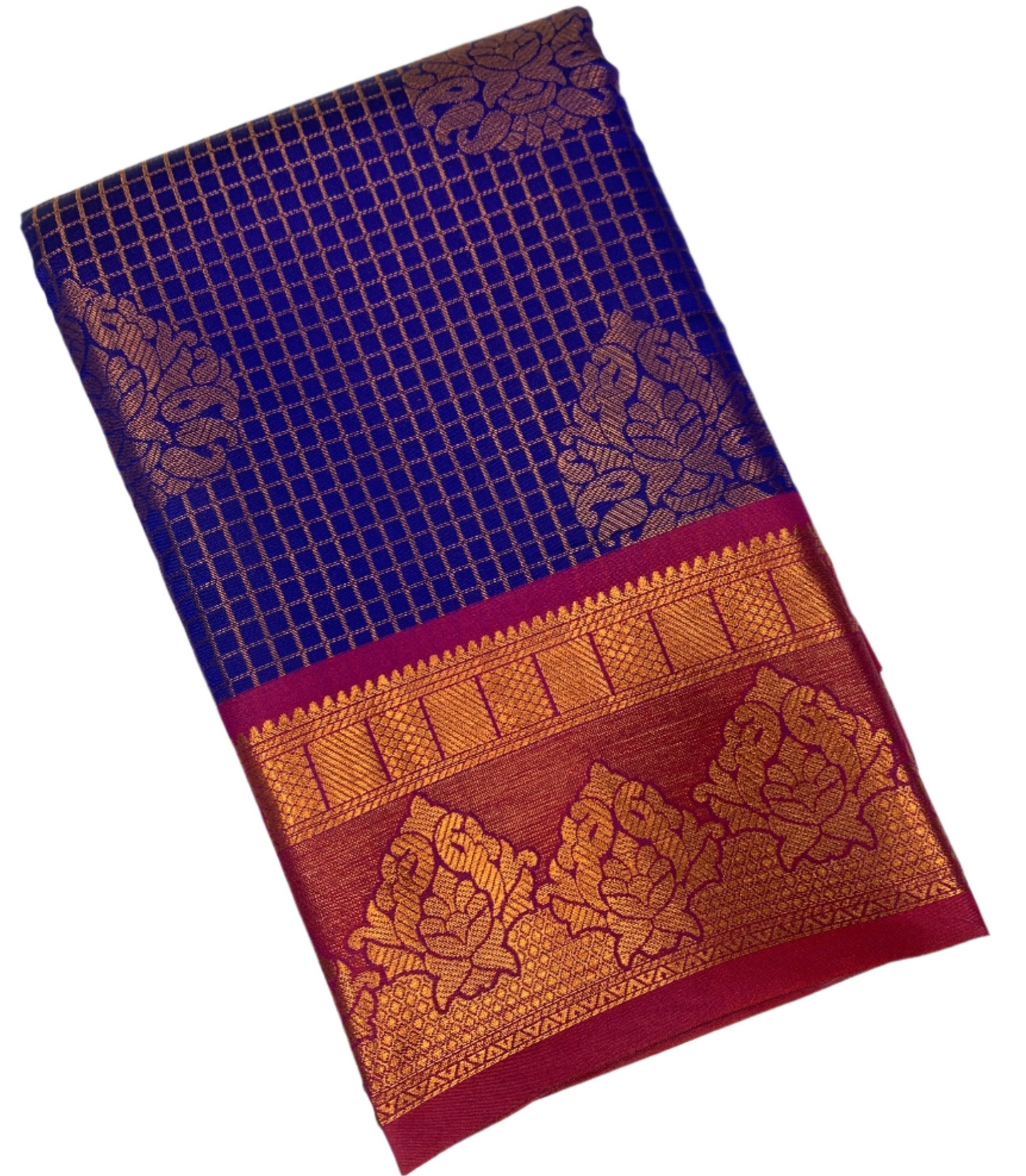 Art Silk Saree Blue Colour with Pink Border