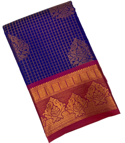 Art Silk Saree Blue Colour with Pink Border