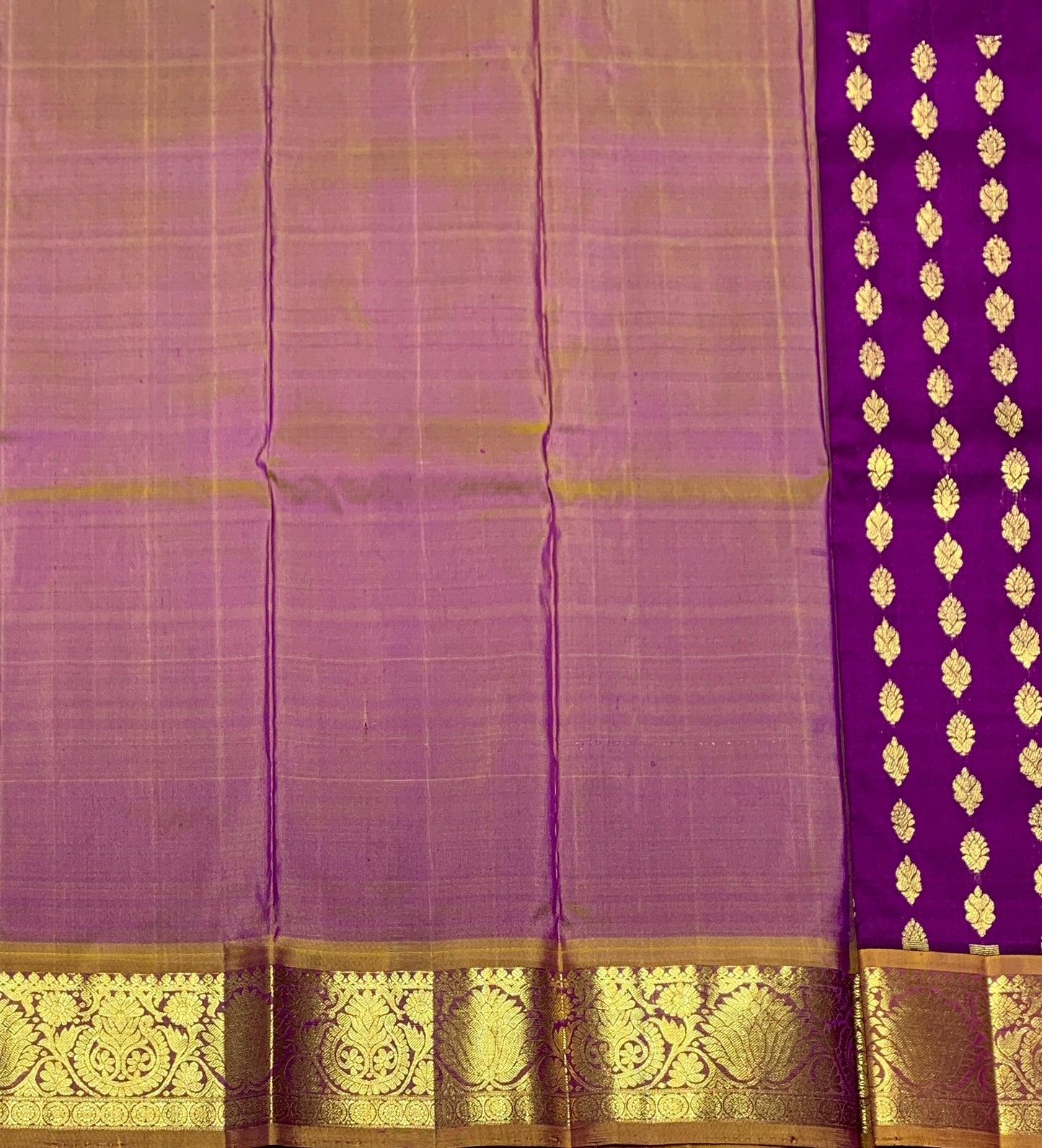 Purple Shade Pure Kanchipuram Kids Pattu Pavadai with Contrast Border for Newborn to 2 Years