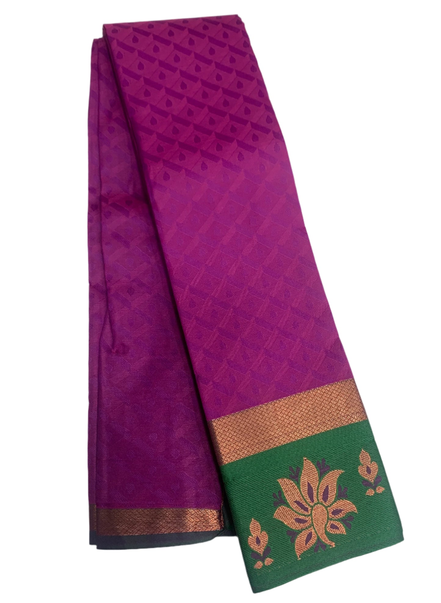 Synthetic Cotton Saree Magenta Shade with Green Border