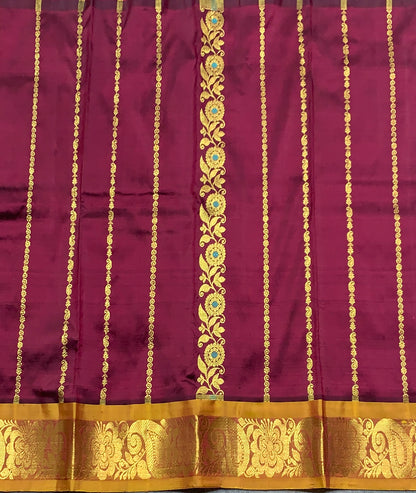 Brown Shade Pure Kanchipuram Kids Pattu Pavadai with Contrast Border for Newborn to 2 Years