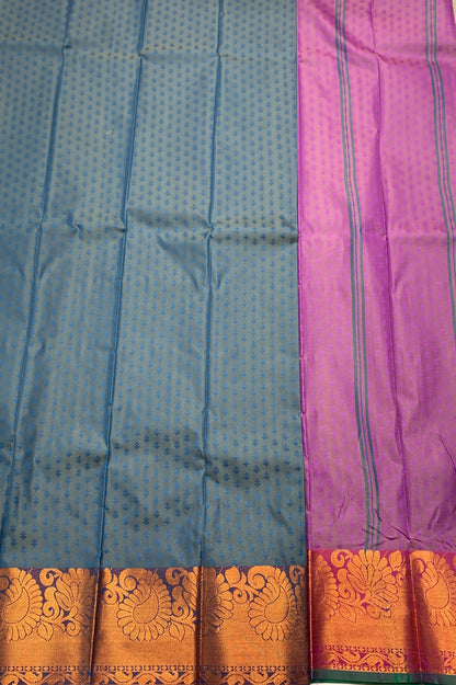 Synthetic Cotton Saree Dual Shade with Copper and Floral Design Border