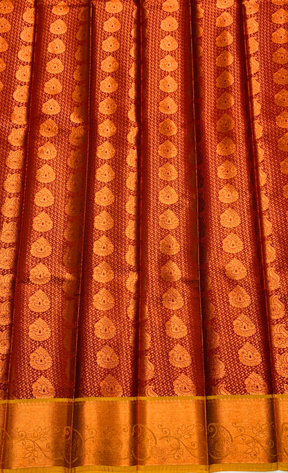 Vegan Silk Saree Maroon Colour with Golden and Glolden Yellow Border