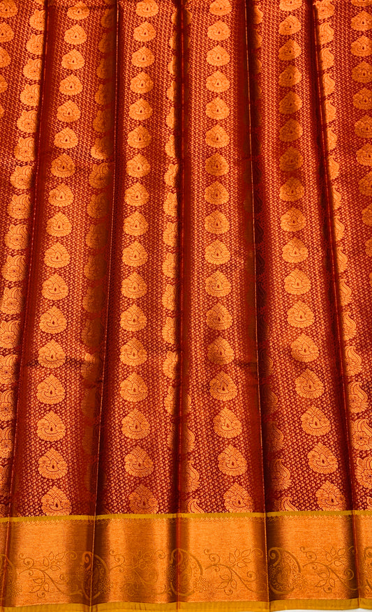 Vegan Silk Saree Maroon Colour with Golden and Glolden Yellow Border
