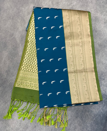 Art Silk Saree Peacock Green Colour with Olive Green Colour Border