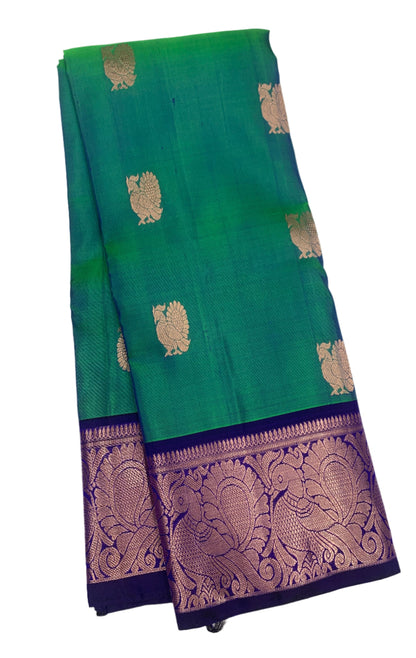 Pure Kanchipuram Silk Saree Green Colour with Blue Border